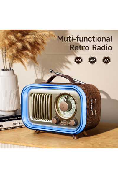 Choice راديو خشبي محمول مزود بإضاءة مزاجية RGB، وراديو لاسلكي FM/AM/SW، وإضاء...