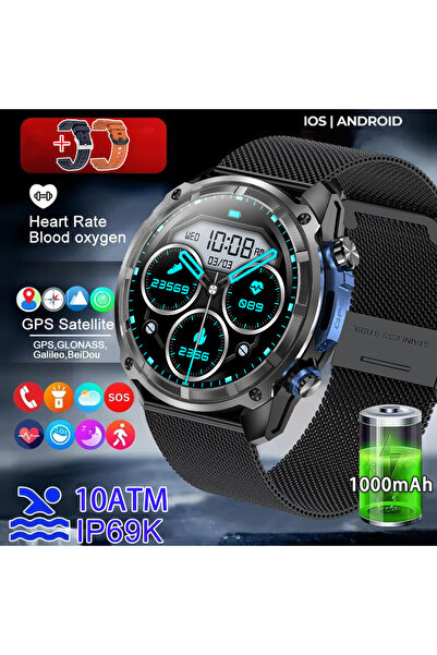 Choice5 ساعة ذكية للرجال مزودة بحزام شبكي أسود، تدعم الخرائط بدون اتصال بالإن...