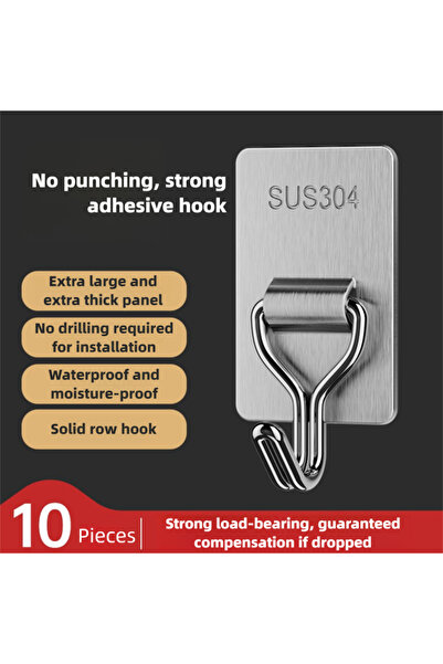 Choice1 10 قطع من خطافات الفولاذ المقاوم للصدأ 304، خطافات لاصقة شديدة التحمل...