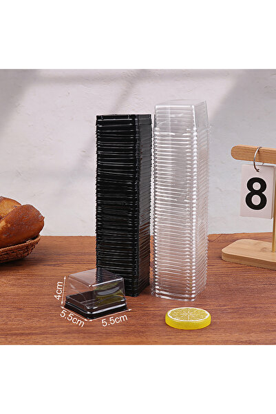 Choice5 50g Black 【NN71】50Pcs Dessert Egg-Yolk-Puff BoxTransparent Square Pla...