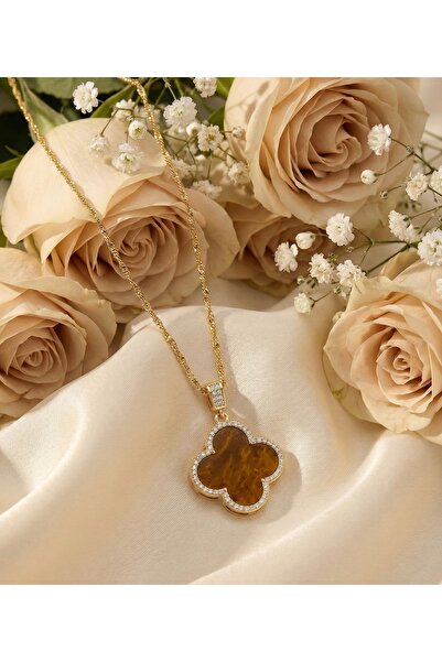 BEKLEMİN TAKILARI Xuping kahverengi Zirkon Taşlı Yonca Kolye