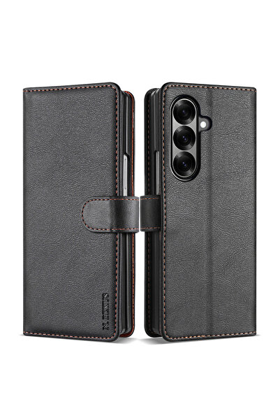 Choice19 جراب محفظة جلد أسود قابل للطي لهاتف Galaxy Z Fold4، متوافق مع هواتف ...