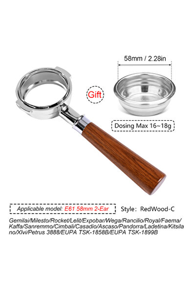 Choice3 E61 58MM-Rosewood C 58MM حامل فلتر قهوة بدون قاعدة، مناسب لـ E61 EXPO...