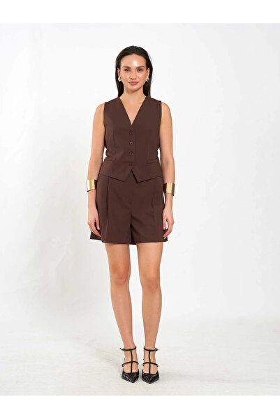 Caddebostan Moda Brown Single Pleated City Boy Shorts Modern Premium Luxury T...