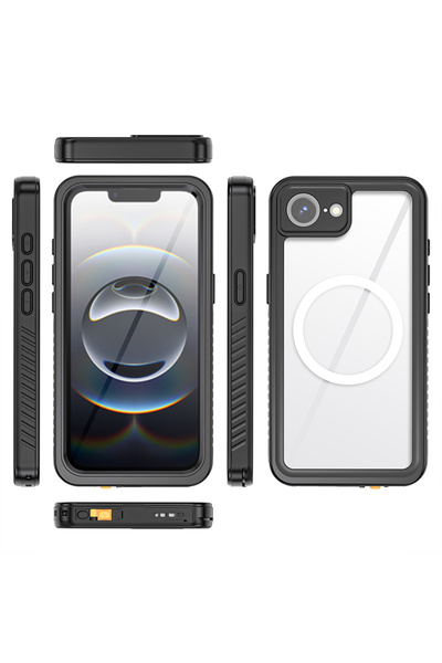 Choice غلاف هاتف أسود لهاتف آيفون 16e، شفاف بالكامل، مقاوم للماء حتى عمق مترين