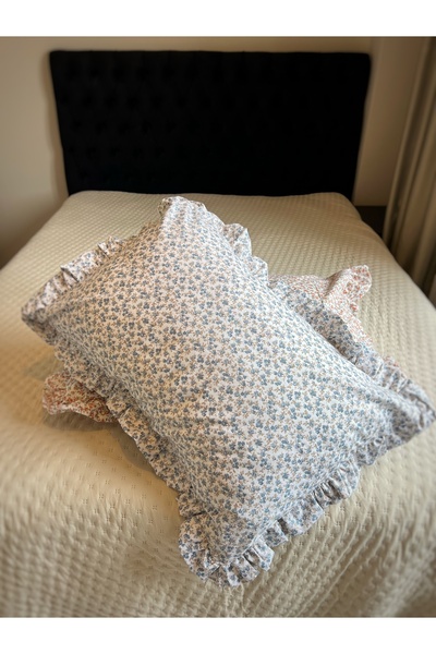 ToffyStore غطاء وسادة بنمط نوستالجي مزخرف من قطعتين - أزرق