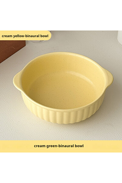 Choice1 وعاء سيراميك كبير الحجم بمقبضين، لون أصفر كريمي، آمن للاستخدام في الم...