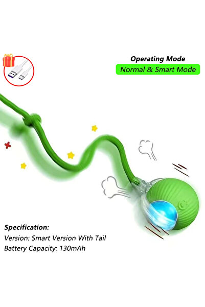 Choice20 كرة ذيل أخضر تفاعلية للكلاب والقطط، كرة دوارة أوتوماتيكية بذيل صناعي...