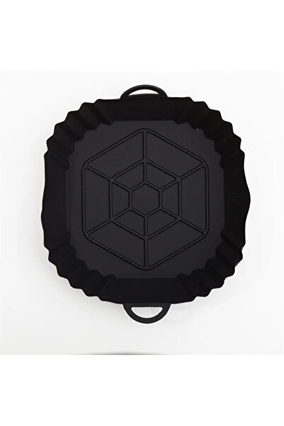 Choice black 1pc silicone air fryer pot tray with handle, square air fryer ba...