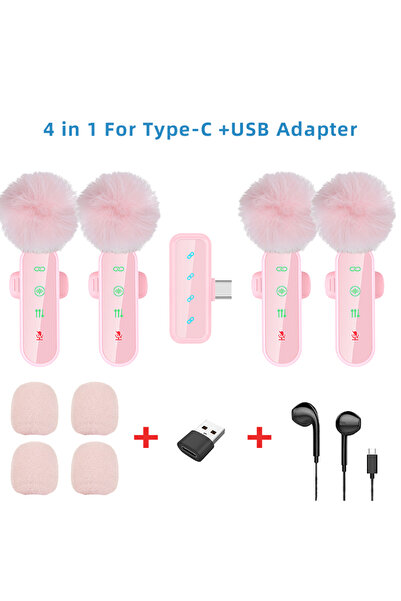 Choice5 ميكروفون لافالير وردي اللون، 1 في 4، لاسلكي، مانع للضوضاء، مزود بواقٍ...