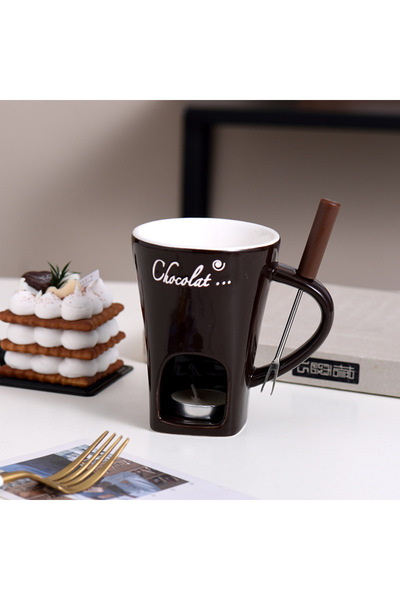 Choice1 أكواب فوندو سيراميكية لإذابة الشوكولاتة مع شوكة، أكواب قهوة، أواني طه...