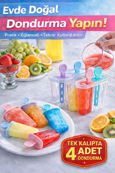 Mode Cool 4’lü Dondurma Kalıbı – BPA Free Evde Sağlıklı Buz Dondurma Yapma Seti