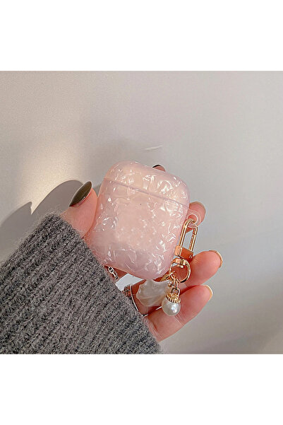 Choice9 جراب ناعم وردي اللون بتصميم لؤلؤي حالم مع سلسلة مفاتيح لسماعات AirPod...