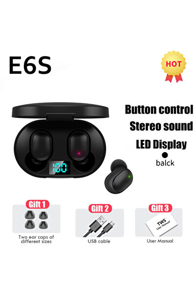 Choice1 سماعات أذن لاسلكية E6S TWS سوداء اللون، بتقنية بلوتوث V5.1، مزودة بخا...