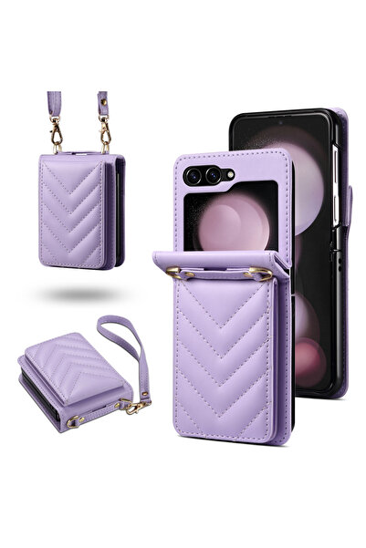 Choice4 for Samsung Z Flip 5 Case & Strap Purple Anti-Knock Wallet Cell Phone...