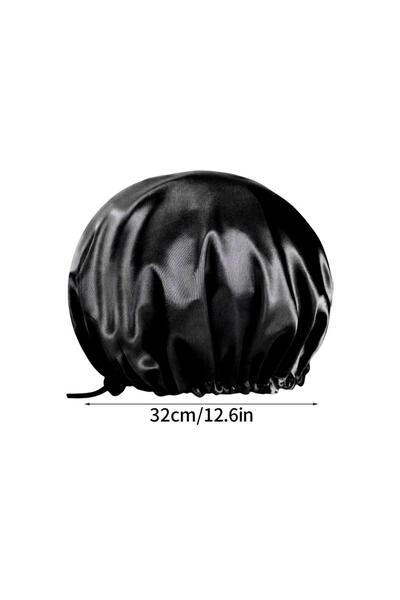 Choice قبعة استحمام سوداء كبيرة الحجم قابلة للتعديل، بتصميم مزدوج الطبقات مقا...