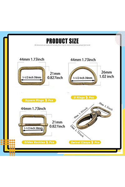 Choice4 مجموعة متنوعة من مشابك حزام المعدنية البرونزية بعرض 38 مم، 20 قطعة/مج...