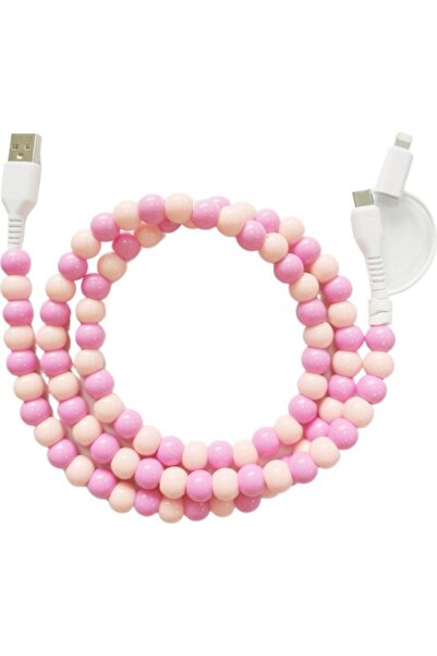 Choice3 كابل شحن واحد 2 في 1، مرصّع بالخرز باللؤلؤ، تصميم إبداعي، من النوع C،...