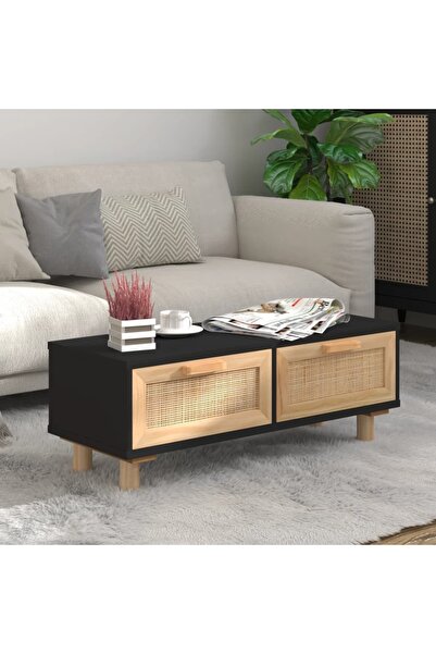 Concept Masă de cafea neagră 80x40x30cm lemn prelucrat și lemn masiv de pin