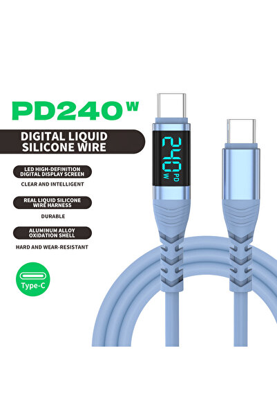 Choice3 2m 240W Blue C-C 240W USB C to Type C Charging Cable with Smart LED D...