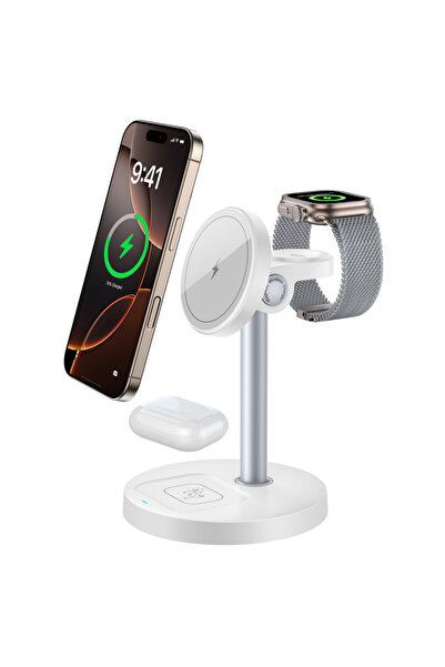 choice2 شاحن لاسلكي سريع أبيض اللون بقوة 15 واط، شاحن مغناطيسي لاسلكي 3 في 1 ...