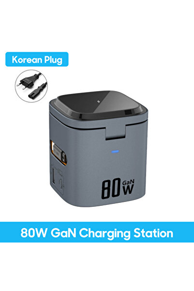 Choice3 Korean Plug 80W 6-in-1 GaN Charging Station Wireless Adapter With Typ...