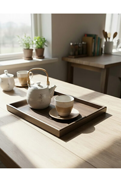 Nuha Home Akasya Ahşap 2'li Tepsi Sunumluk&Tepsi