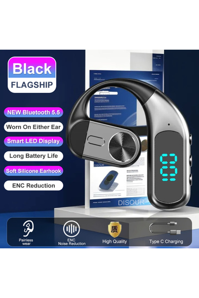 Choice1 سماعة أذن مفرد لاسلكية بتقنية بلوتوث 5.5، لون أسود، شاشة LED، سماعة ر...
