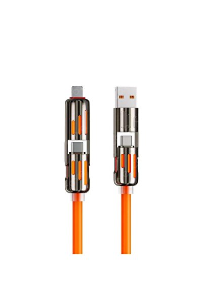 choice2 1m Orange 4 in 1 Data Line 240W Super Fast Charge USB Type C PD Silic...