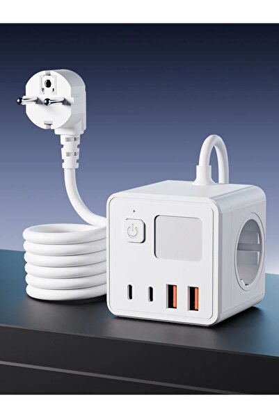 Choice1 مفتاح طاقة أبيض 1 أوروبي 8 في 1، مع سلك تمديد بطول 1.5 متر، ولوحة طاق...