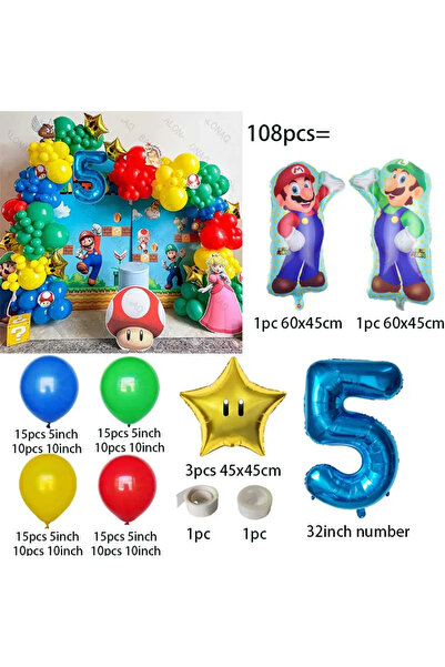 Choice3 مجموعة زينة حفلات مينيسو ماربل، 108 قطعة، بتصميم ماريو، تتضمن بالونات...