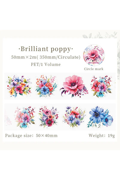 Choice5 ملصقات زهور مقاس 50 مم × 2 م، أشرطة PET، كولاج، دفتر قصاصات، اصنعها ب...