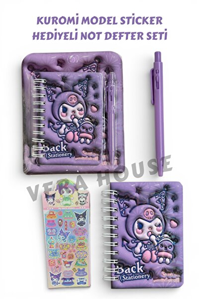 VERA HOUSE Kuromi Model Sticker Hediyeli Not Defteri ve Kalemli Set - Kuromi ...