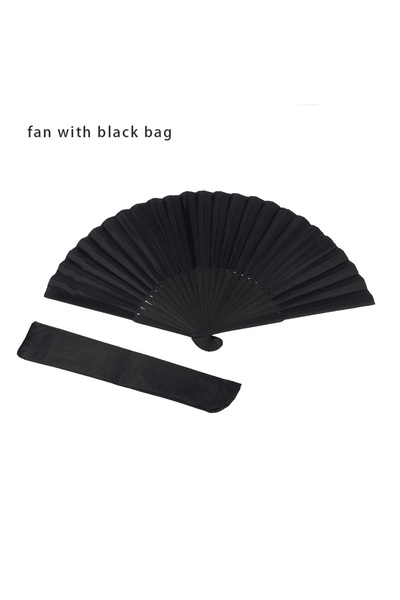 Choice fan with black bag 8.27"(21cm) Black Silk Folding Fan Chinese Style Ha...