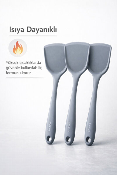 Single ( 3 Adet ) Spatula Sert Uçlu Isıya Dayanıklı Yanmaz Yapışmaz