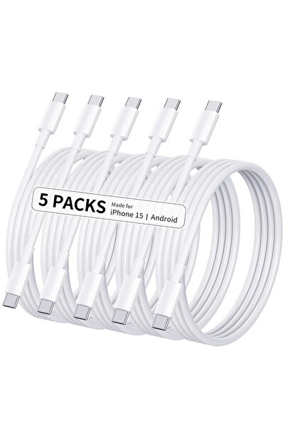 Choice كابلات شحن سريع USB-C إلى USB-C بطول 1 متر، 5 قطع، لون أبيض، 60 واط، ب...