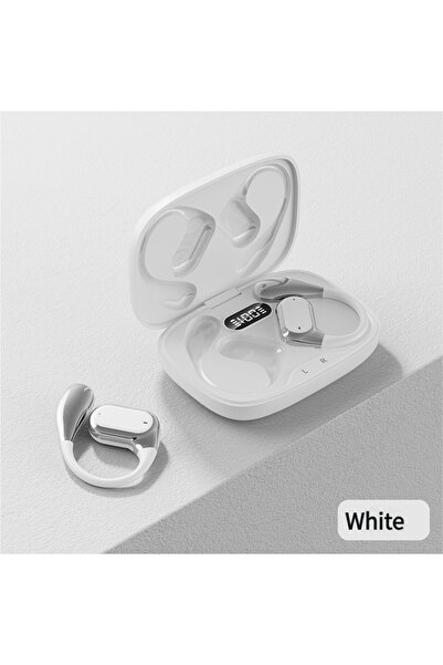 Choice سماعات رأس بلوتوث لاسلكية مفتوحة الأذن Q11 بيضاء اللون، مزودة بمشبك، ت...