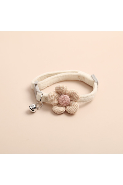 Choice3 طوق قطة بيج اللون، قطعة واحدة، مزين بزهرة لطيفة، مزود بإبزيم قابل للت...