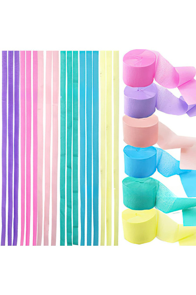 Choice7 6 قطع من زينة حفلات الماكرون الملونة، شرائط ورق كريب مع ستارة لامعة م...