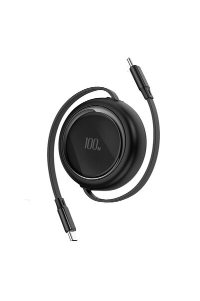 choice2 1m Black 100W Type C to USB C Fast Charge Data Cable Retractable 1m C...