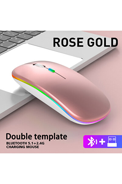 Choice3 ماوس بلوتوث صامت بلون ذهبي وردي، مزود بإضاءة LED بصرية، يعمل بتردد 2....