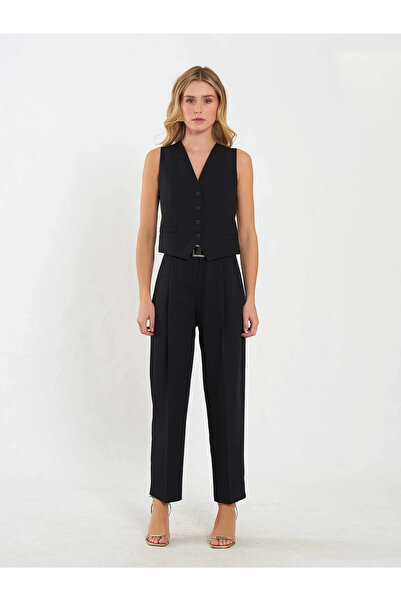 Caddebostan Moda Black Buckle Back Vest Modern Premium Luxury Trend Design Vest