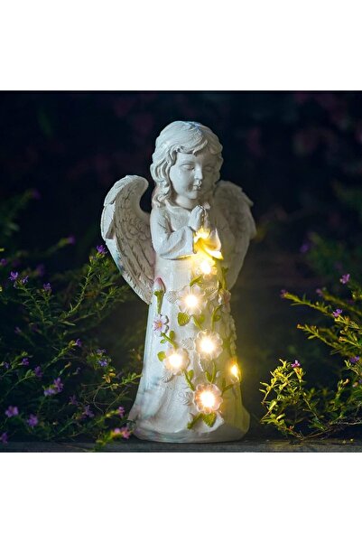 Choice تمثال ملاك خارجي يعمل بالطاقة الشمسية من إم آيفوري مع نبات عصاري و7 مص...
