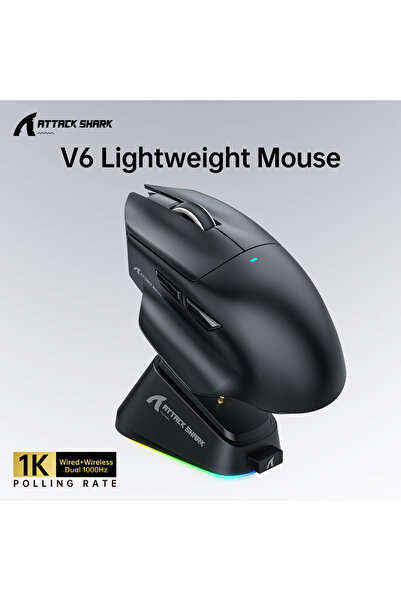 Choice1 ماوس الألعاب اللاسلكي فائق الخفة ATTACK SHARK V6 V6 باللون الأسود مع ...