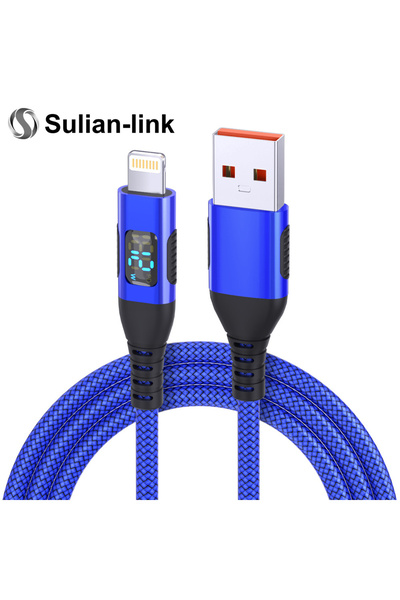 Choice3 كابل USB A إلى Lightning أزرق اللون بطول 1 متر مع شاشة LED لمزامنة ال...