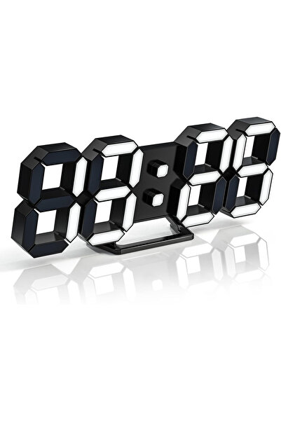 Choice ساعة حائط رقمية ثلاثية الأبعاد LED باللونين الأسود والأبيض مع جهاز تحك...