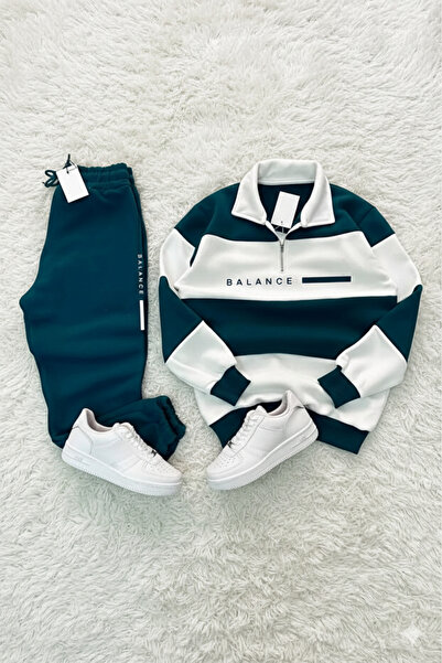 Modaikon Men's Balance Printed Tracksuit Set Polo Collar Sweatshirt Unisex