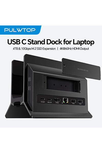 Choice1 محطة إرساء لابتوب سوداء من PULWTOP مع توسعة M.2 SSD، دعم HD 4K، منفذ ...