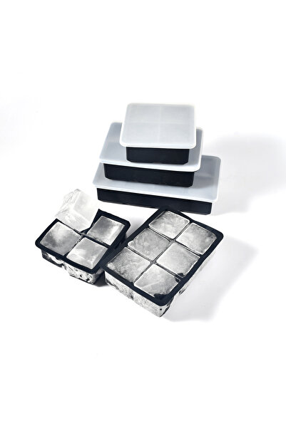 Choice قالب ثلج سيليكون أسود كبير الحجم، بأربعة أو ستة أو ثمانية أقسام، مع غط...