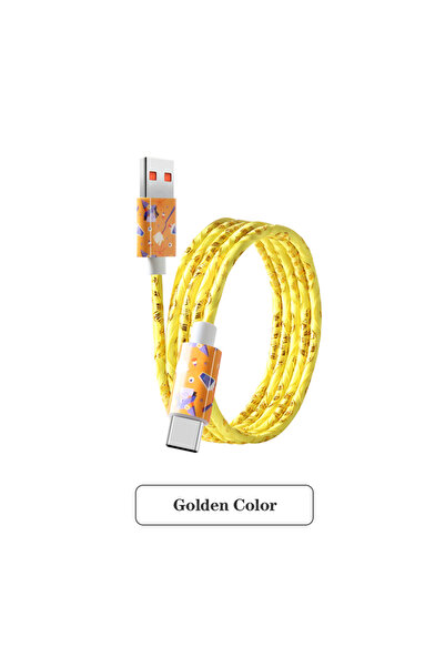 Choice19 كابل بيانات USB-C أصفر اللون بطول 1 متر، مزود بنمط تنين ذهبي مضفر، ل...